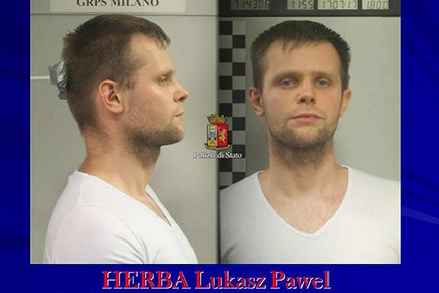 Mugshots of Lukasz Pawel Herba, released by Italian police.