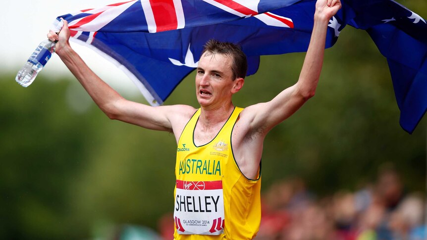 Shelley celebrates Commonwealth Games marathon win