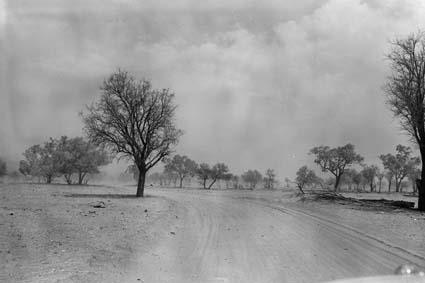 A dust storm in arid country in the vicinity of the Harts Range North East of Alice Springs