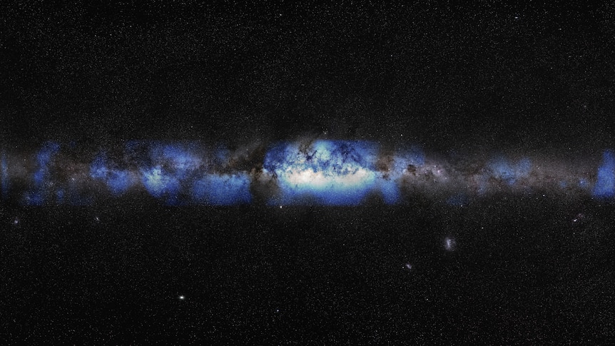 An artist’s composition of the Milky Way seen through a blue lens.