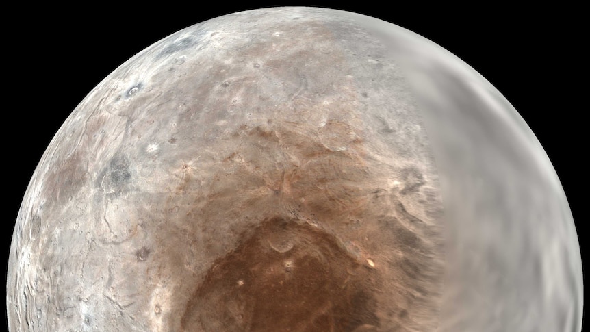 New Horizons colour image of Charon's North pole in July 2015
