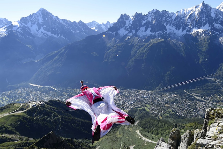 Base jumper leaps from Brevent mountain in French Alps