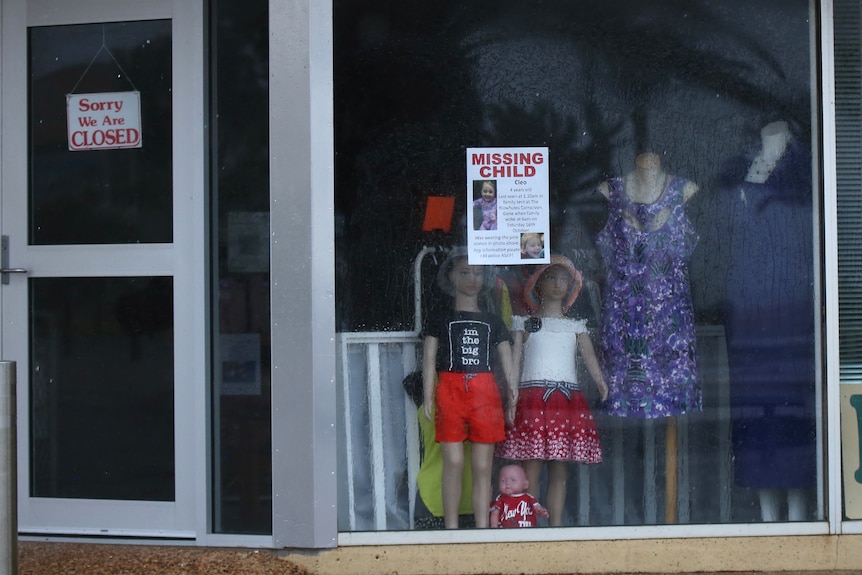 Missing child poster of Cleo Smith on a shop front