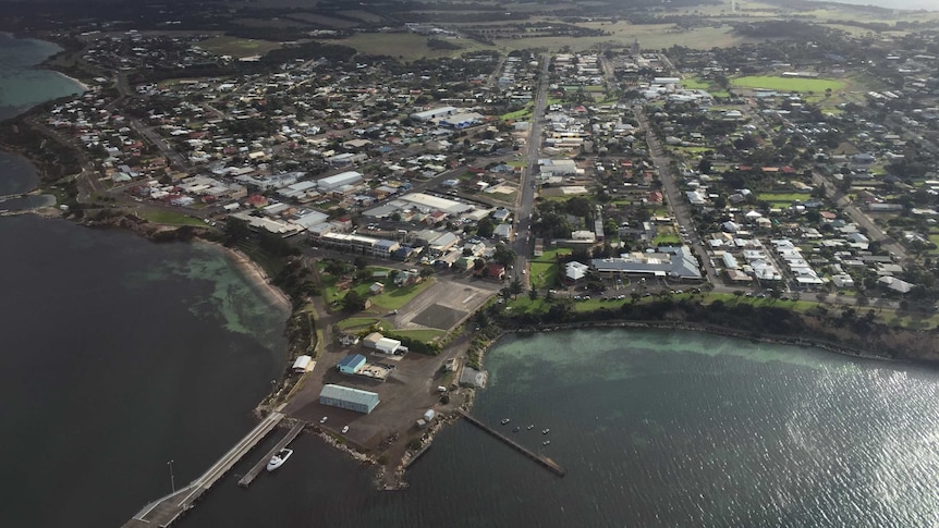 An aerial photo of Kingscote on Kangaroo Island.