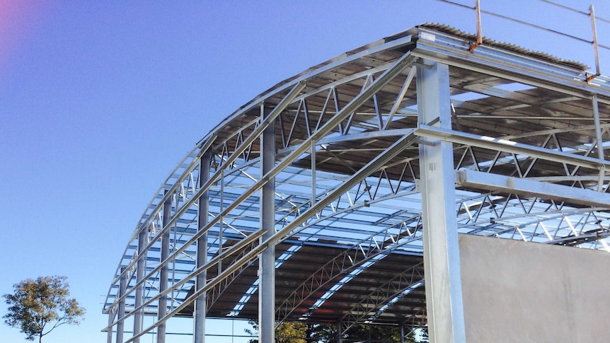 The main frame of the expanded Port Macquarie Regional Indoor Stadium is now taking form, the view of the structure.