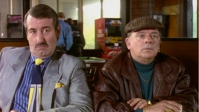 John Challis and David Jason on Only Fools and Horses set