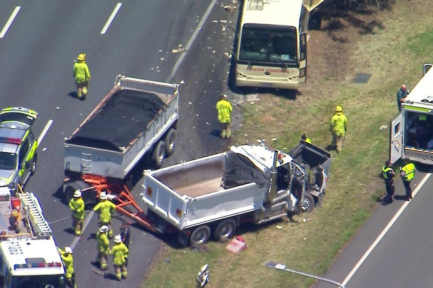 Truck and bus crash on Pacific Motorway