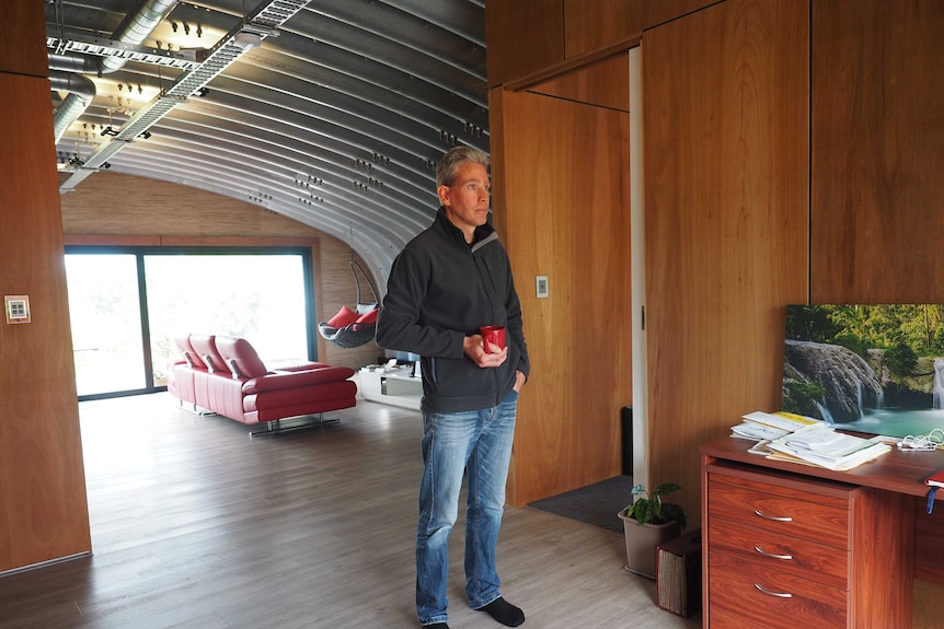 Nigel Kirkwood inside his hobbit house