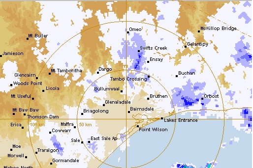 Bureau of Meteorology rain radar in Victoria's east