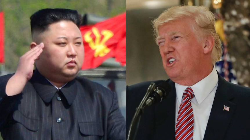 A composite image of Kim Jong-un and Donald Trump.