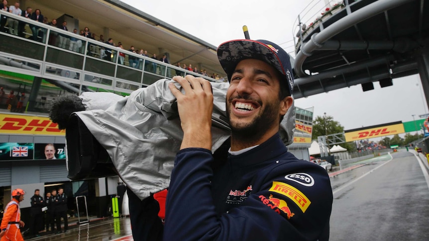 Daniel Ricciardo enjoys a rain delay at Monza