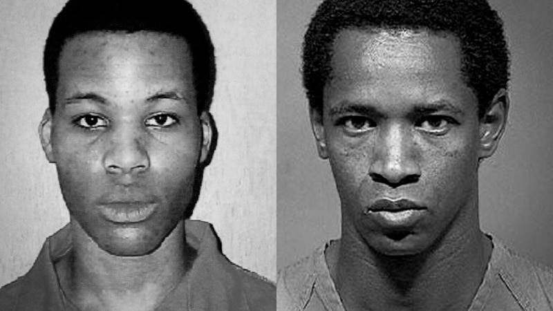  A composite of two black and white mugshots of Lee Malvo and John Muhammad