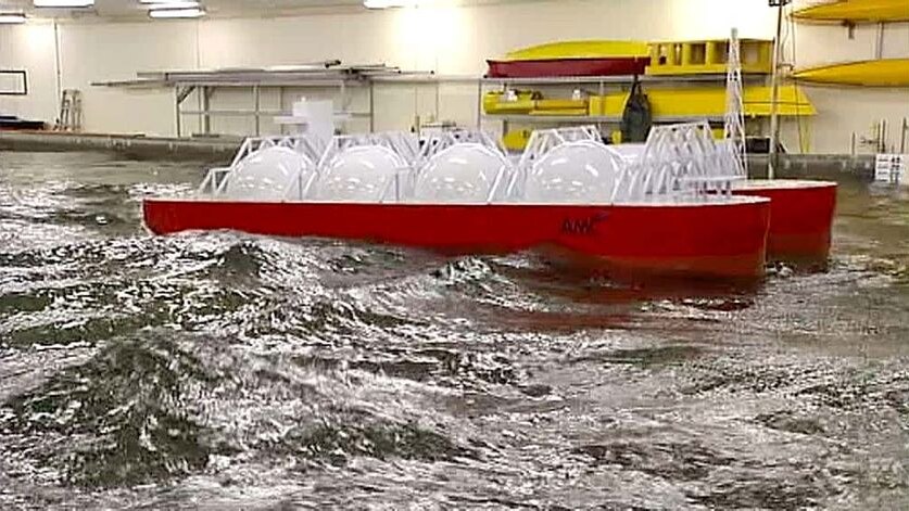Researchers are using a four-metre model to test whether the stationary storage tanker will work.