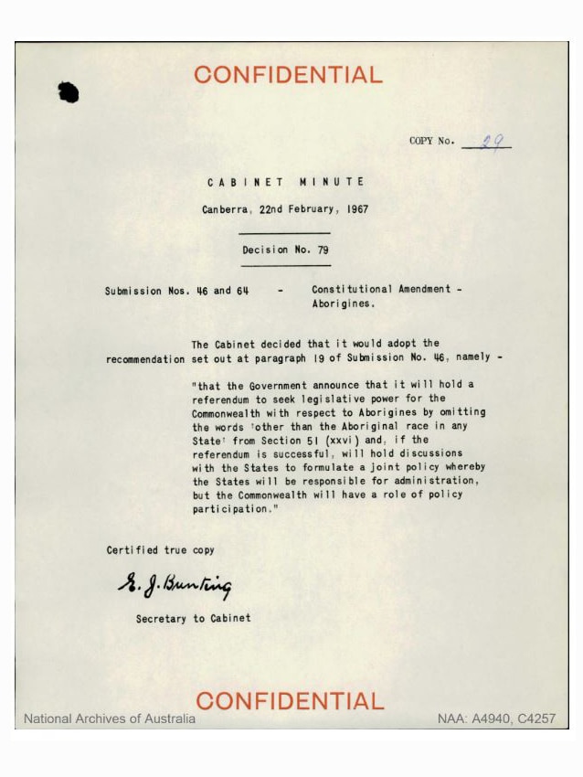 Document titled 'Cabinet Minute, 22 February 1967'