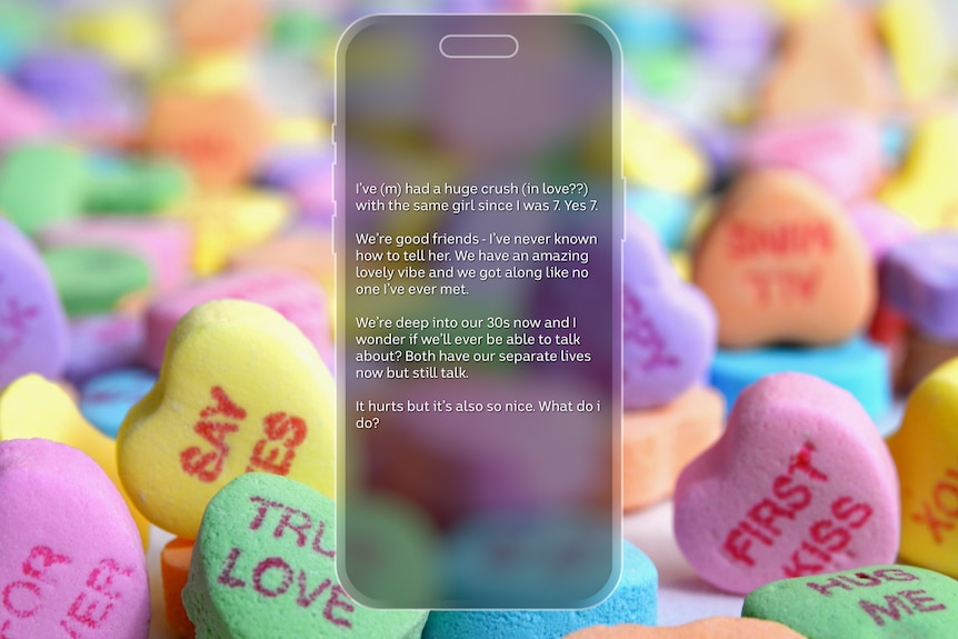 An iPhone screen with text telling the confession of a man who has been in love with a friend since they were seven years old.