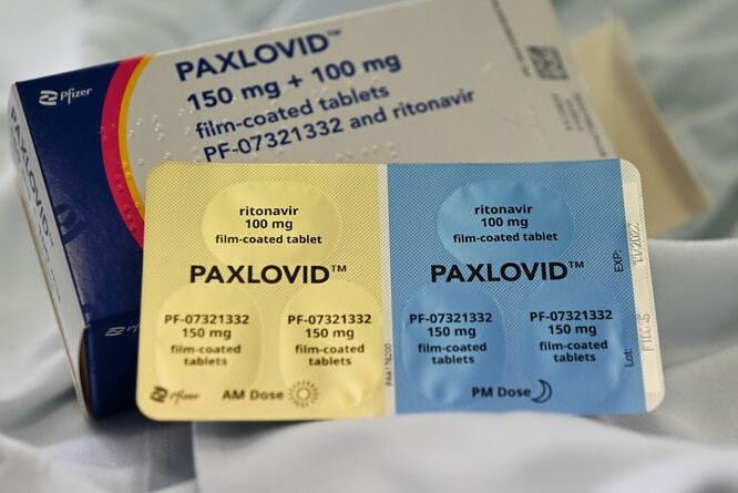 A packet of Paxlovid medication.