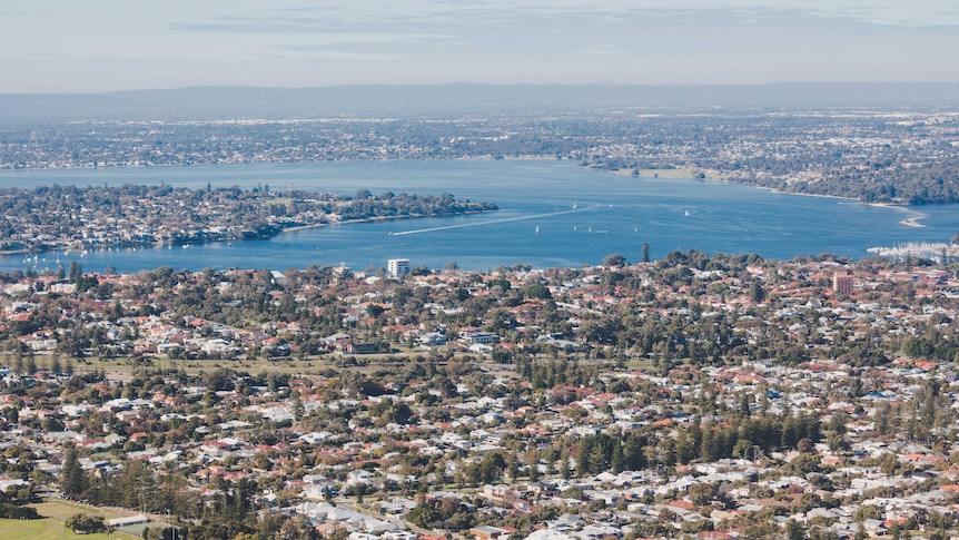 An aerial image of Perth suburbs