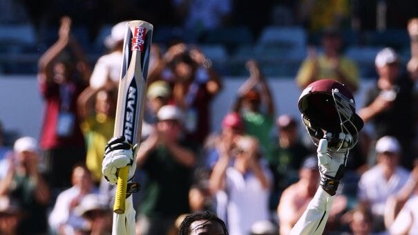 Gayle celebrates the fifth fastest Test ton of all time.