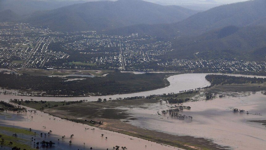 The flood-swollen Fitzroy River near Rockhampton, as seen from the air