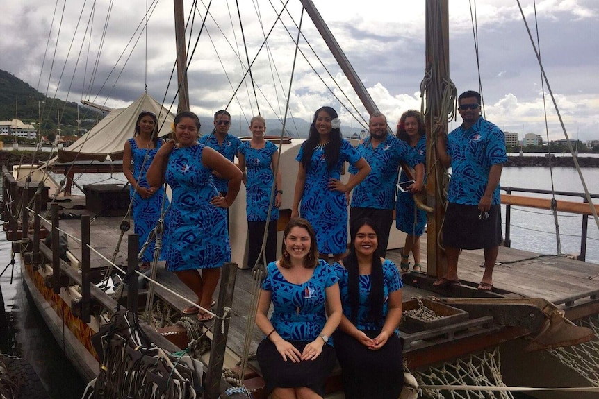 Gaualofa crew before going to Moana screening in Samoa with movie cast and crew