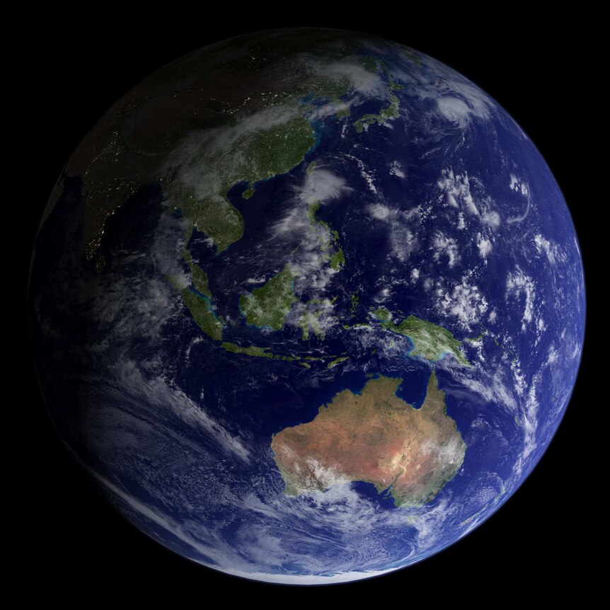 A satellite image of Earth showing Australia.