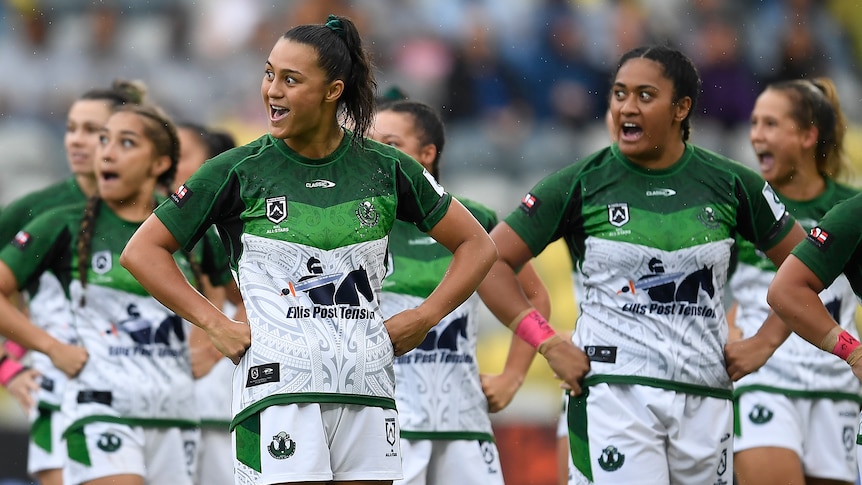 The Maori All Stars perform the 'Haka' during the NRL All Stars game against Indigenous side