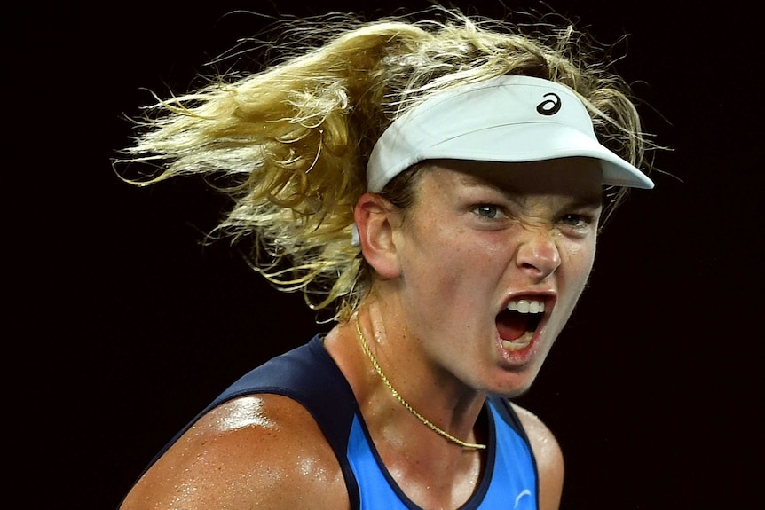 Coco Vandeweghe of the United States reacts during the Womens Singles match against Eugenie Bouchard
