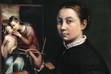 A painting: Self-portrait at the Easel Painting a Devotional Panel by Sofonisba Anguissola