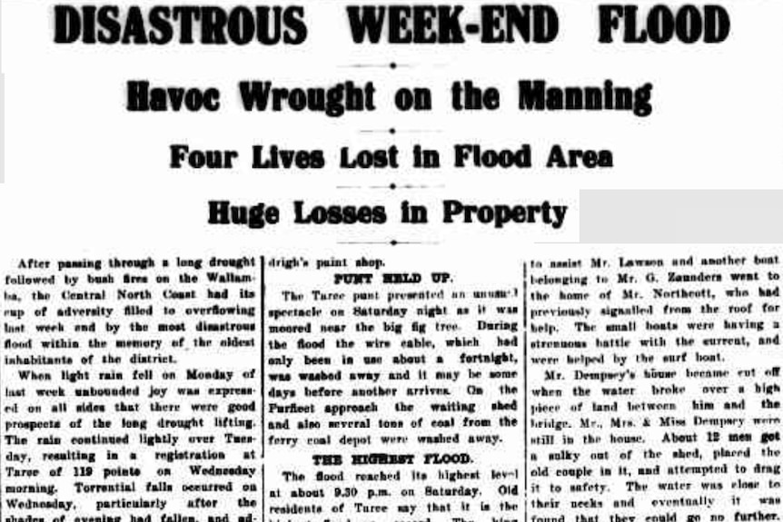 A newspaper article on 1929 floods.