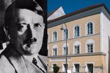 Composite of Hitler and the house where he was born.