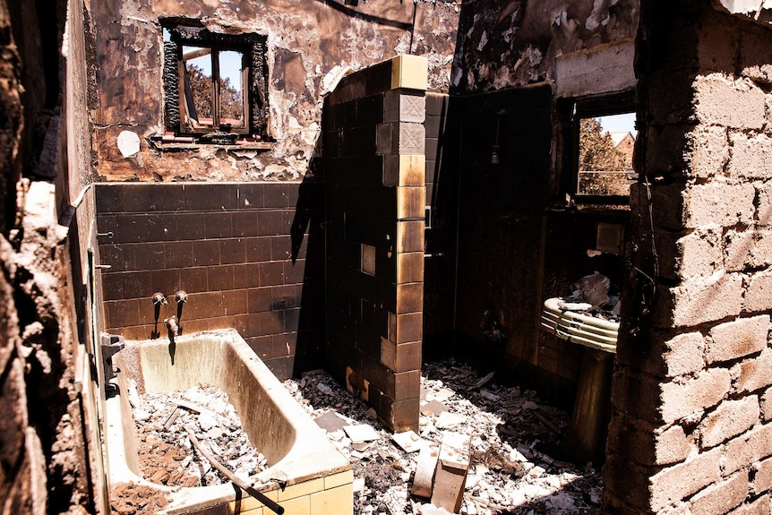Burnt-out bathroom in z Yorke Peninsula home