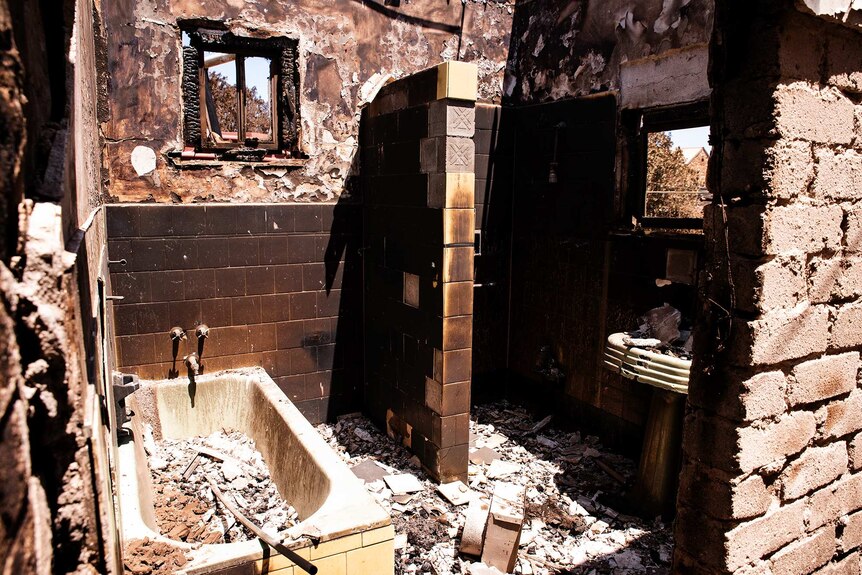 Burnt-out bathroom in z Yorke Peninsula home