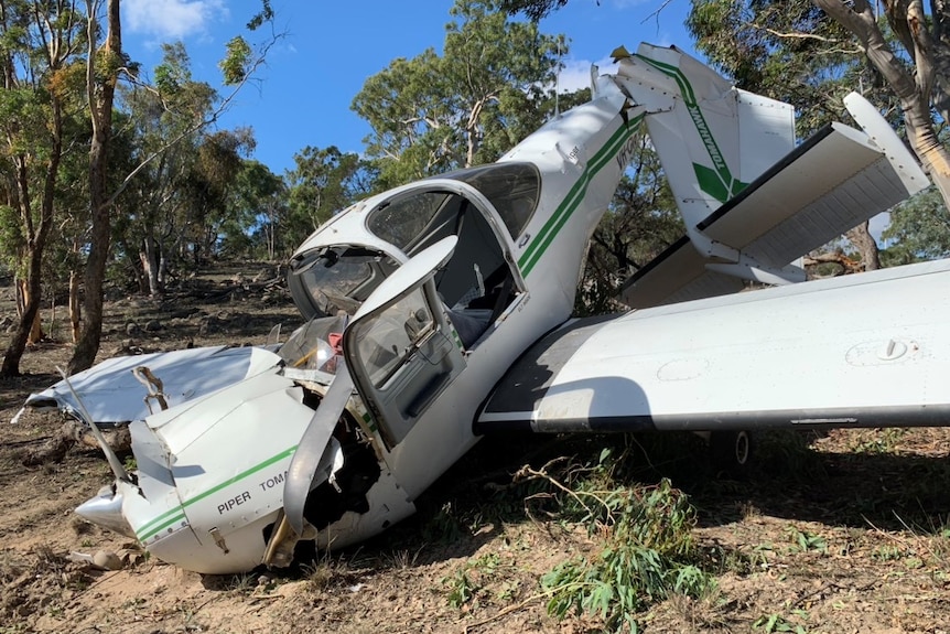 The wreckage of a plane crash in Bungendore in New South Wales.
