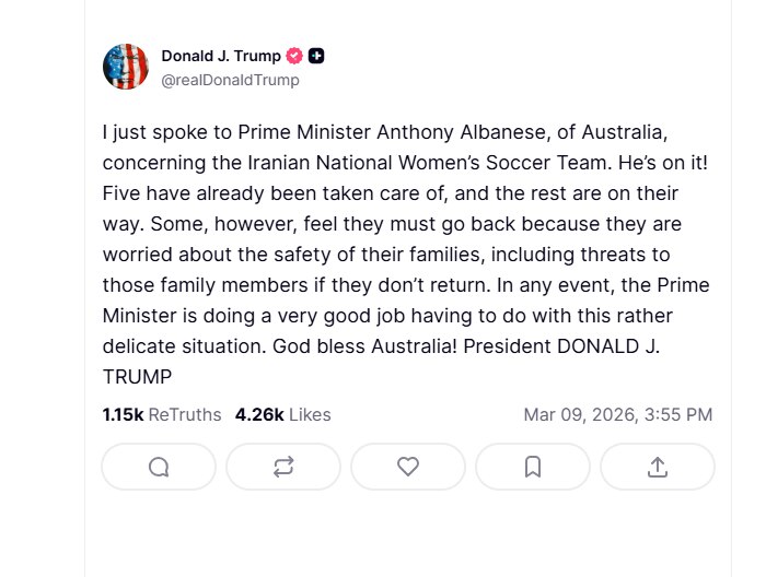 Postagem social Truth de Donald Trump na segunda-feira.