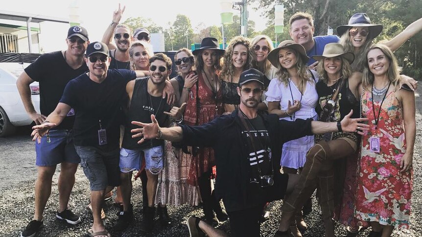 Chris Hemsworth with friends at Bluesfest.