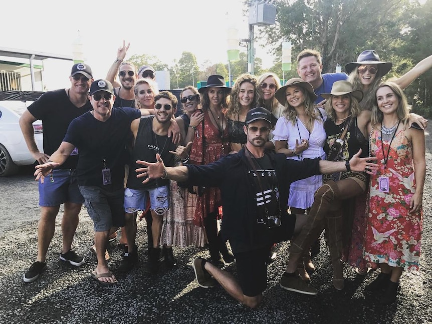 Chris Hemsworth with friends at Bluesfest.