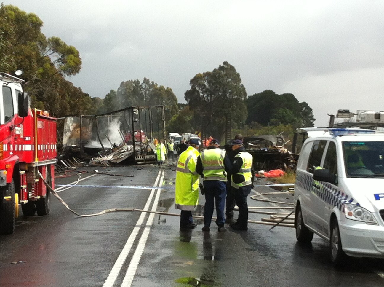Two dead, one critical in fiery crash between three trucks in western ...