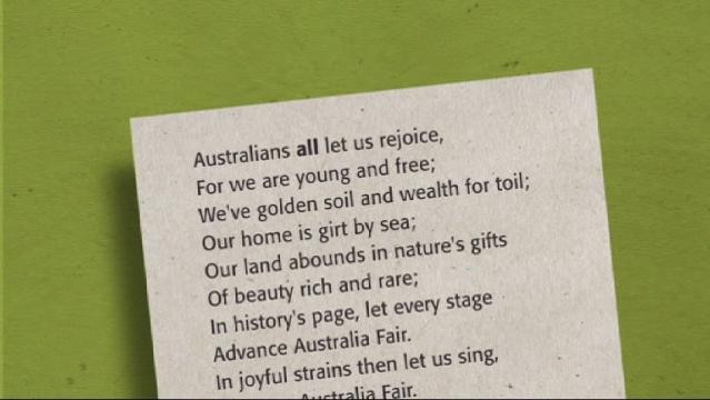Graphic image of paper with lyrics to Advance Australia Fair