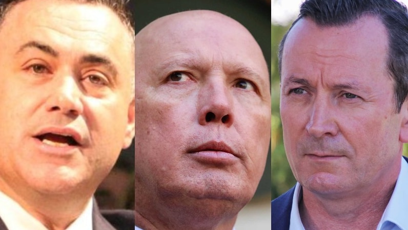 Composite image showing WA Premier Mark McGowan, Home Affairs Minister Peter Dutton and NSW Deputy Premier John Barilaro