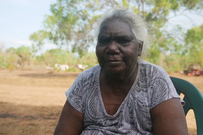 Traditional owner, Pat Gamanangga is sitting down at the remote outstation of Jibenna.