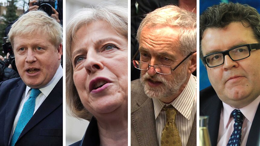 Boris Johnson, Theresa May, Jeremy Corbyn and Tom Watson
