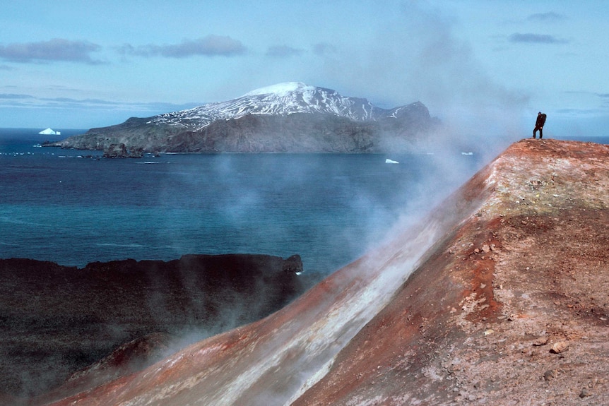 Volcanic steam in the Antarctic South Sandwich Islands.