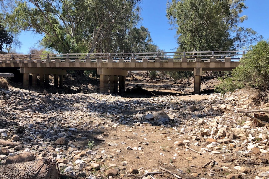 Dry river bed under the Mole River bridge near Mingoola