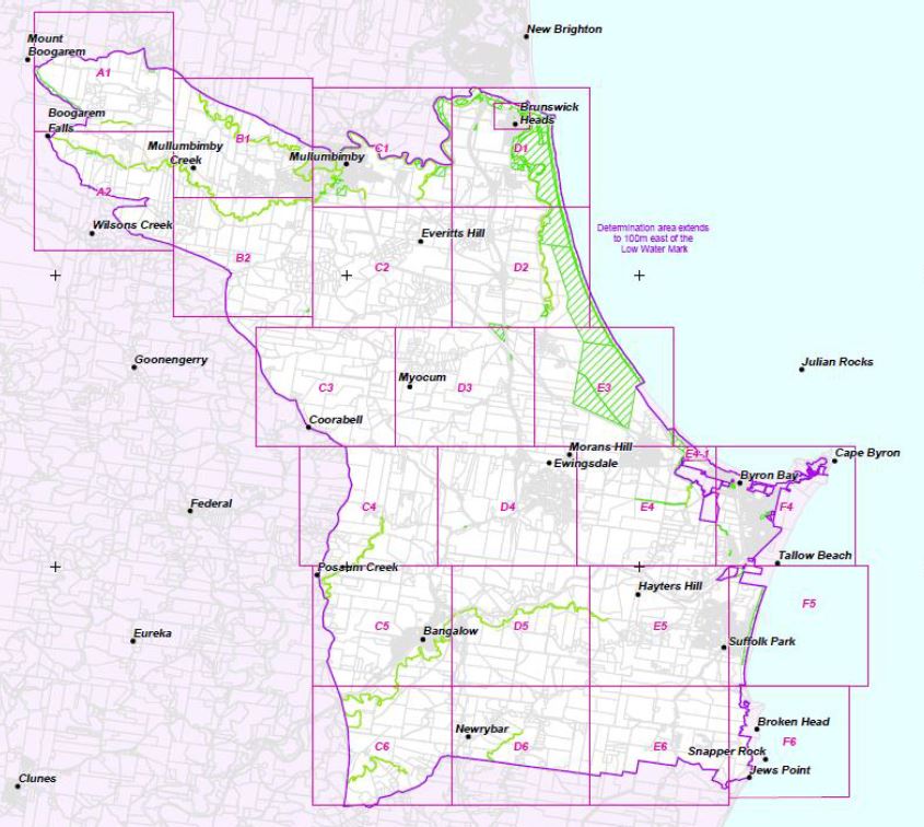 A map of the Byron Bay area which outlines a newly-approved Native Title claim.