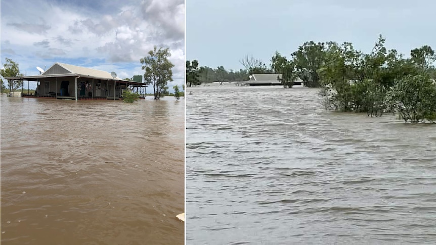 floodwater inundates a house in the outback