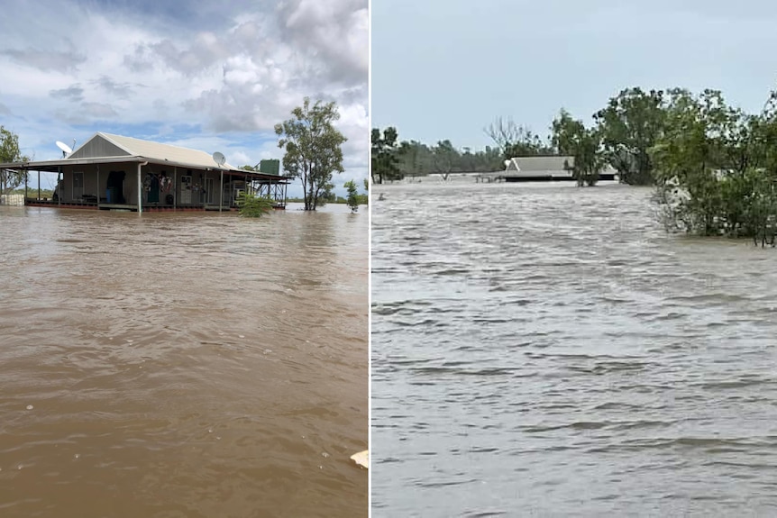 floodwater inundates a house in the outback