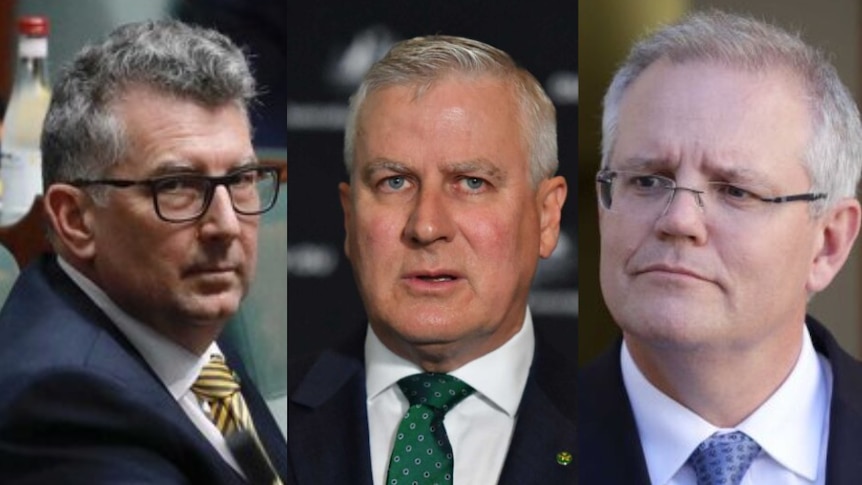 Images of three men in suits side-by-side: Keith Pitt, Michael McCormack, Scott Morrison
