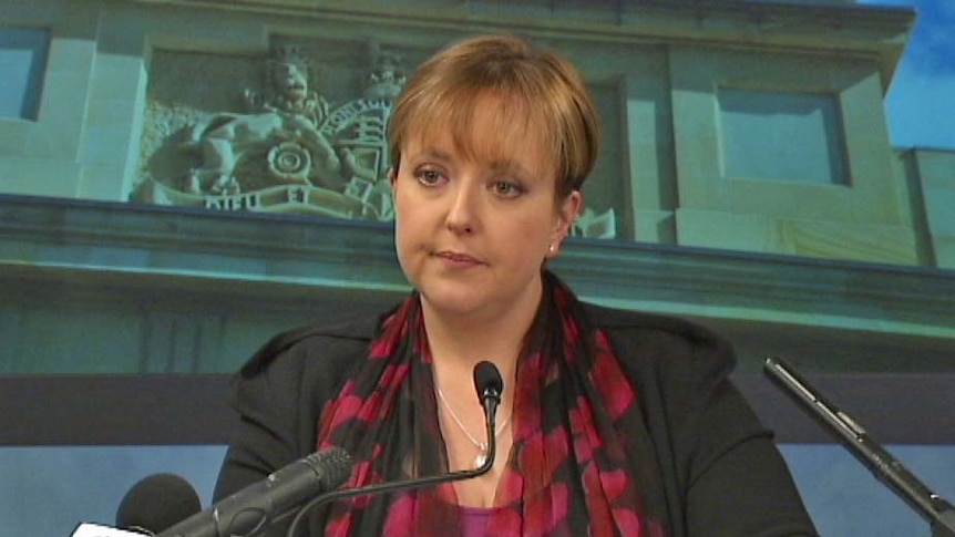Tasmanian Premier Lara Giddings addresses a media conference.