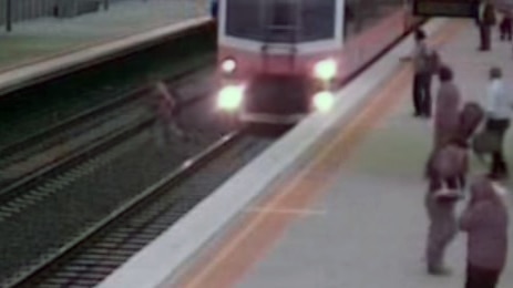 Man almost hit by train