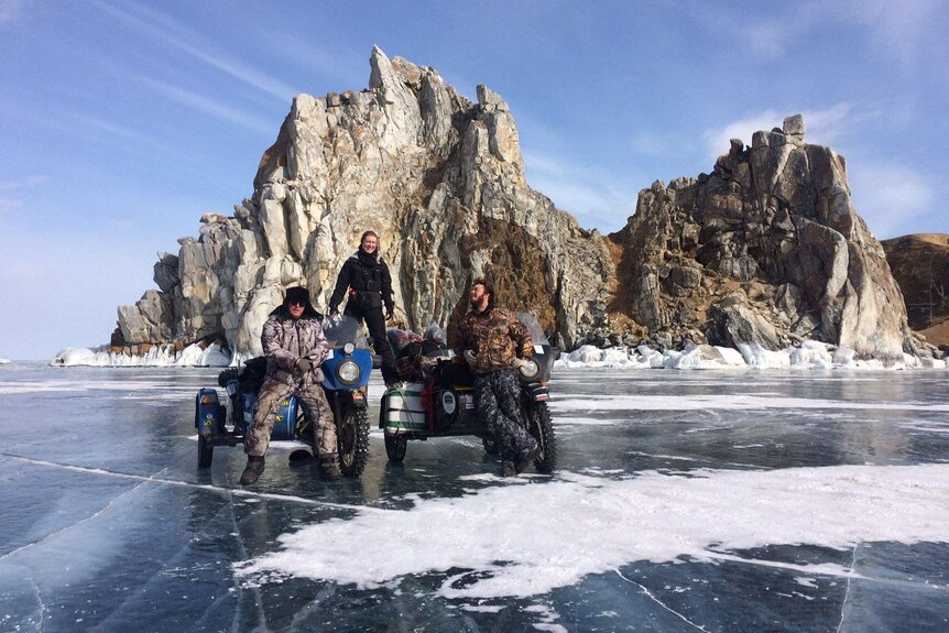 motorbikes on ice lake